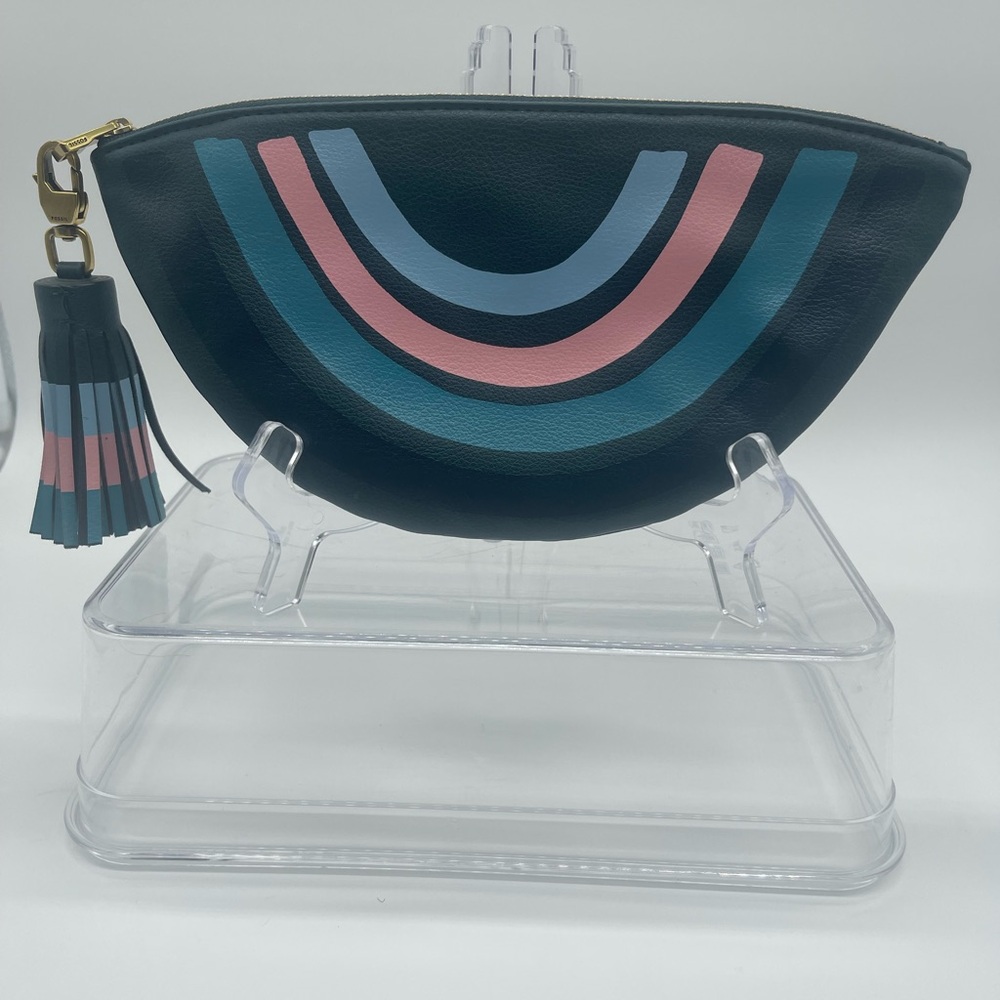 Fossil Blue Clutch with Geometric Design and Tassel